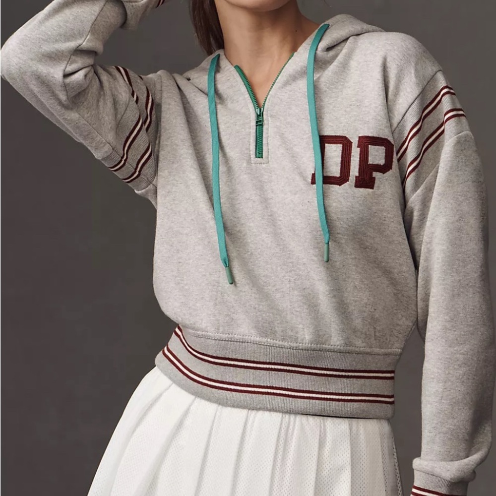 Anthropologie Gray Hoodie with Teal Accents